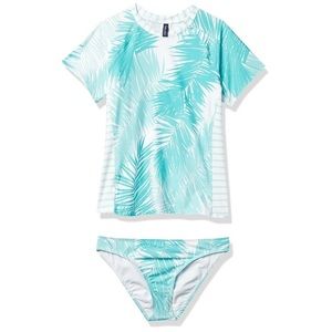 NWOT Splendid LAS Palmas Rashguard Set Aqua/White Size 10